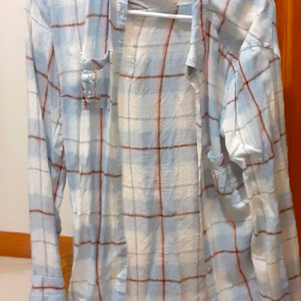 Small plaid button up or cardigan shirt